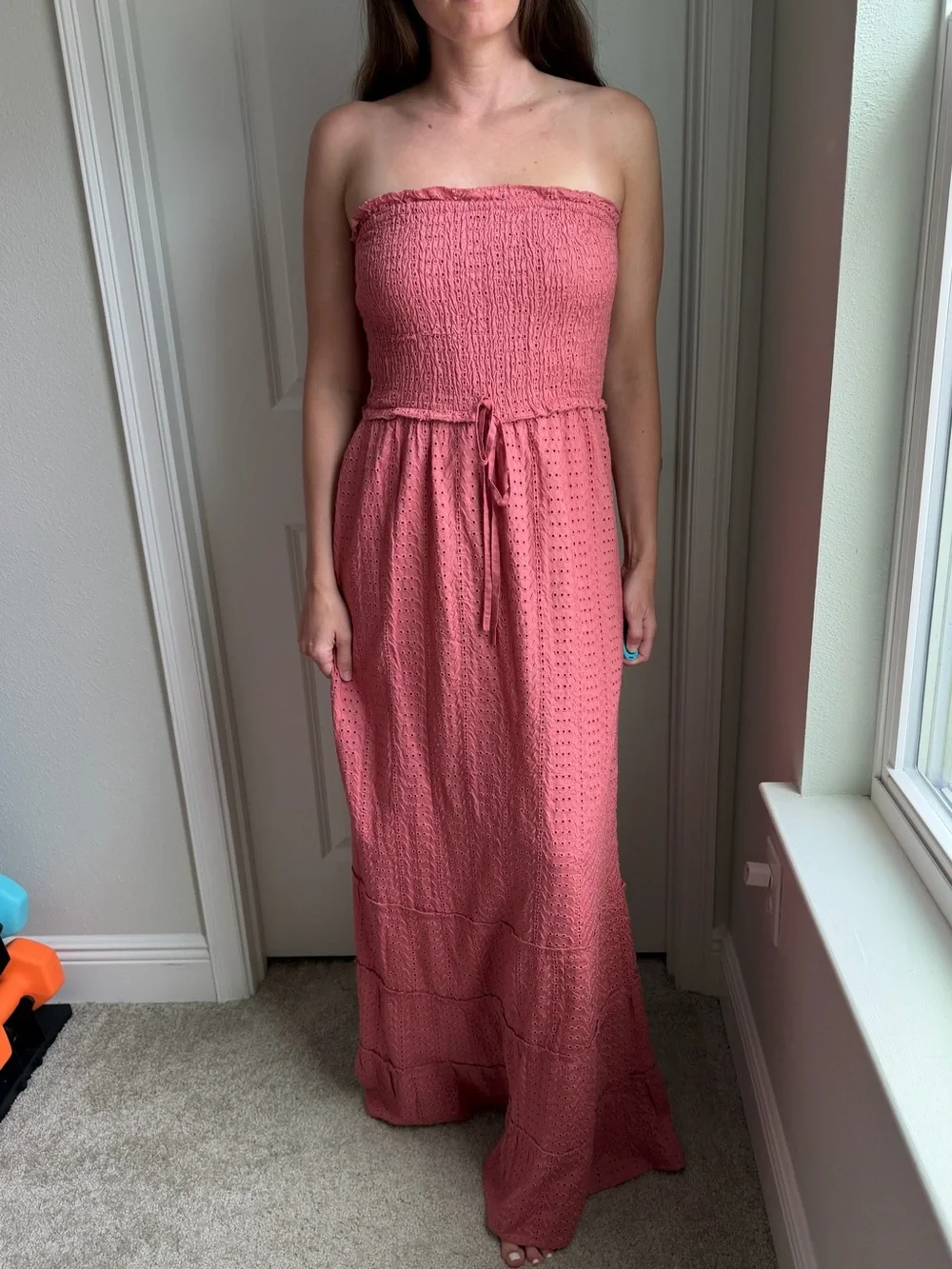 JESSICA SIMPSON Strapless Smocked Maxi Dress in Dusty Rose